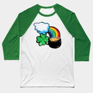 Pot of Gold At Rainbow's End Clover Baseball T-Shirt